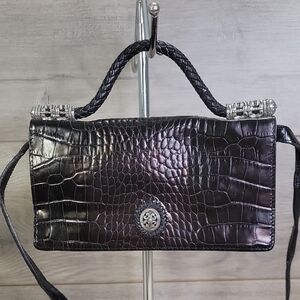 Brighton Black Crocodile-Embossed Leather Small Top Handle Crossbody Bag